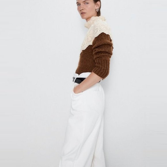 NEW!! Zara Contrasting Embroidery Cream Brown Sweater- Size S - Picture 8 of 16